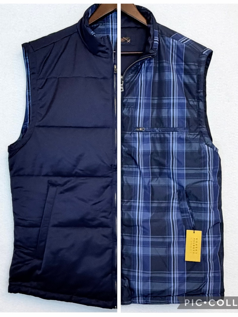 Robert Talbott NWT Reversible Puffer Vest Men’s L Navy Plaid Luxury Club Fall